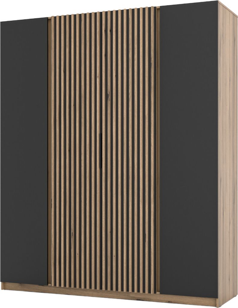 Kleiderschrank Garderobenschrank Drehtürenschrank 200cm CAIRA 13 eiche evoke / schwarz / eiche evoke