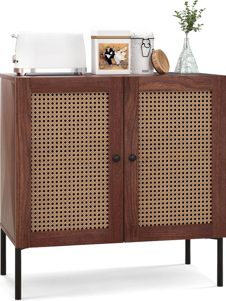 Credenza COSTWAY Noce 80x40x80 cm - Mobile Buffet in Rattan per Cucina
