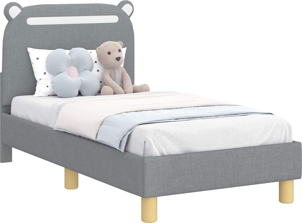 vidaXL Kinderbettgestell mit Kopfteil Hellgrau 70 x 140 cm Stoff