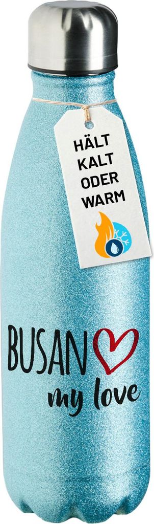 Huuraa Trinkflasche Busan my love 500ml Blue Edelstahl Wasserflasche Trinkflasche Geschenkidee