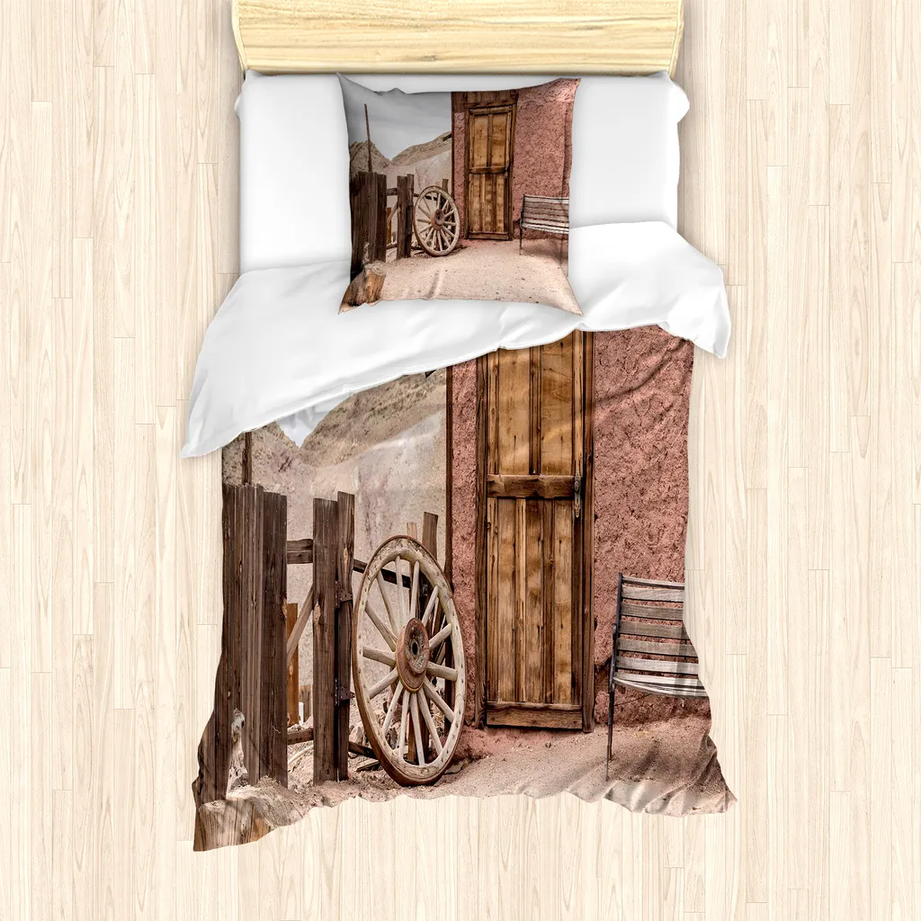 ABAKUHAUS Set copripiumino per letto singolo, stile rustico, antiacaro, adatto a chi soffre di allergie, con federa, 135 cm x 200 cm - 80 x 80 cm, marrone chiaro