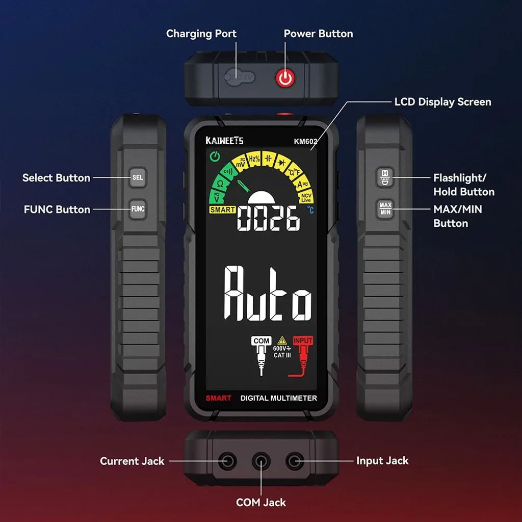 Multimètre numérique intelligent KM602 avec batterie rechargeable USB - 4