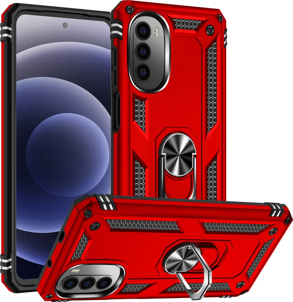 Cover Motorola Moto G52 Antiurto Militare - Supporto Magnetico Rosso