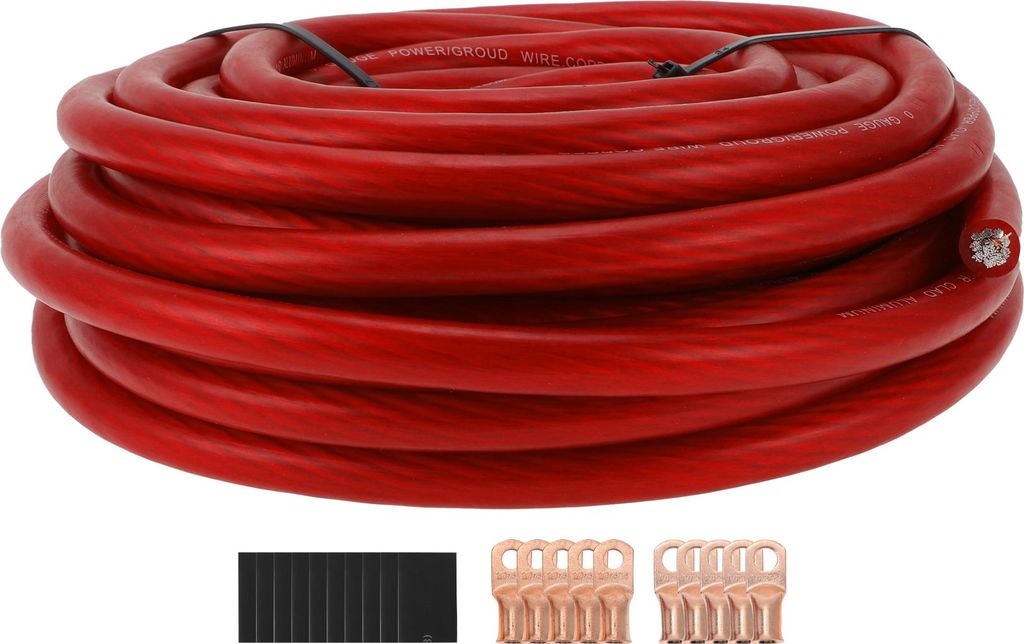 1 Set Universal Ground Wire Vollständig isoliert & Soft Touch Jacket 50FT Power Wire mit Schrumpfschläuchen 1/0 GAUGE Rot CCA 12V