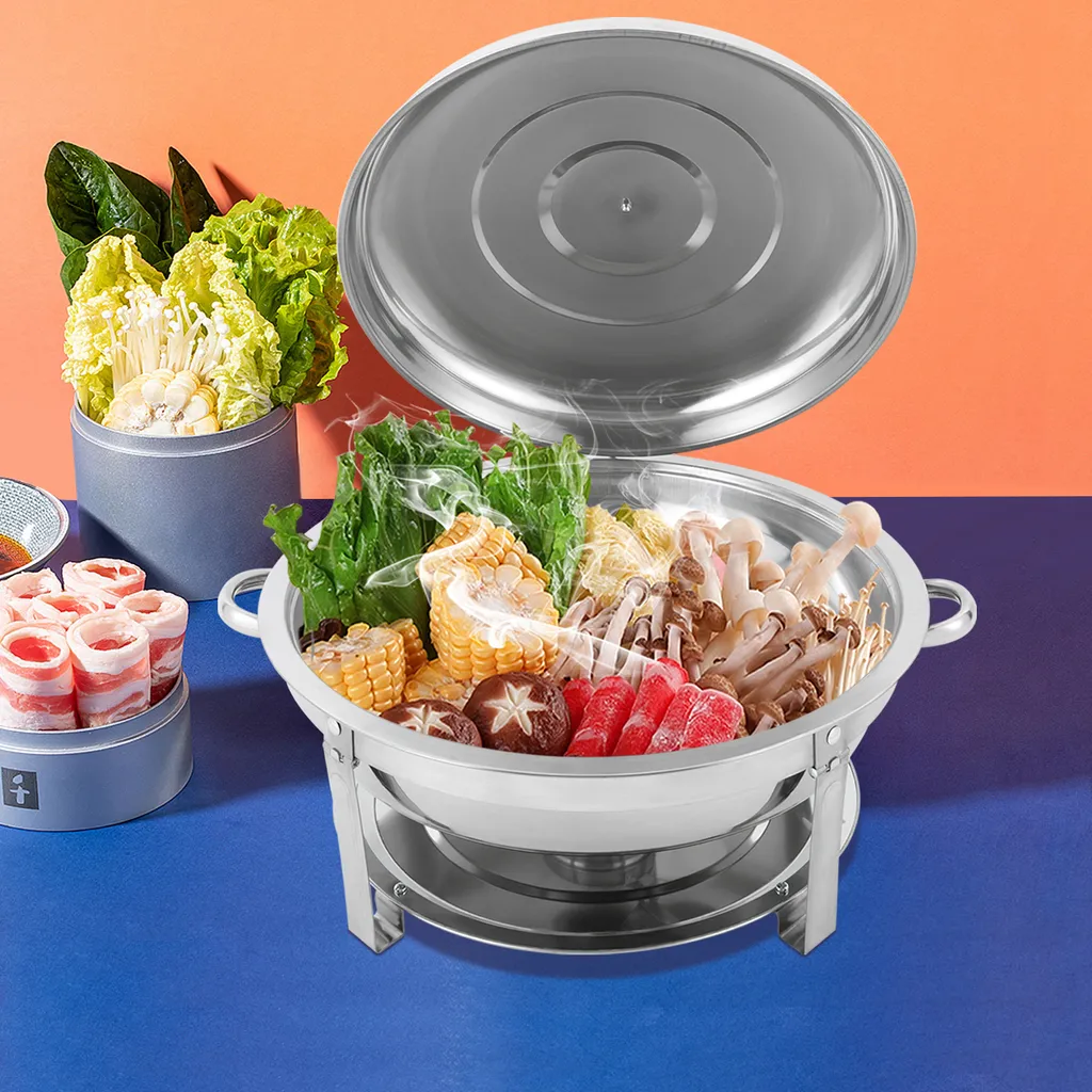 Chafing Dish rond en inox 9L argenté 59 x 30 cm avec couvercle suspendu