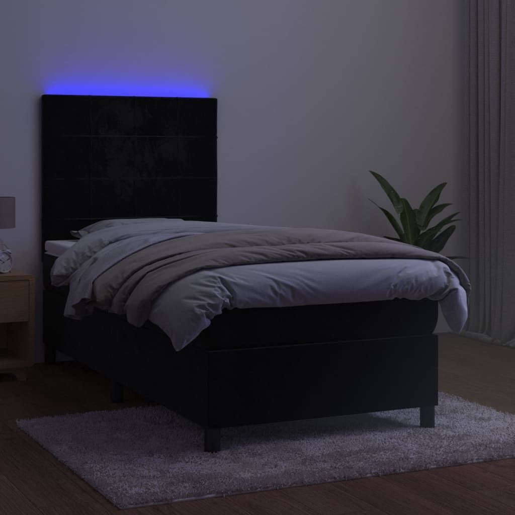 The Living Store Boxspringbett mit Matratze & LED Schwarz 80x200 cm Samt