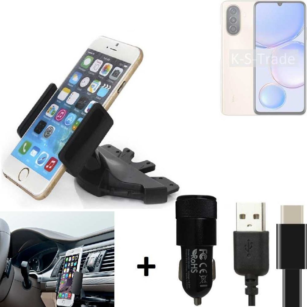 K-S-Trade CD Schlitz Handy-Halterung kompatibel mit Huawei nova Y71 Autohalterung KFZ-Halter Radio Handy Halterung 360° drehbar CD-Schacht inkl.