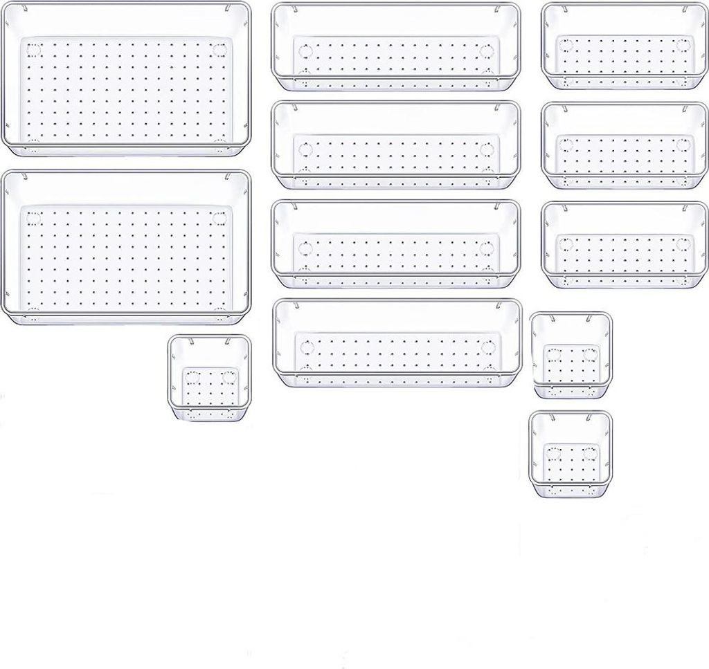 12-teiliges Schubladen-Organizer-Set, transparente Aufbewahrungsboxen aus Kunststoff für Make-up, 4 Größen enthalten, für Badezimmer, Lego, Kom...
