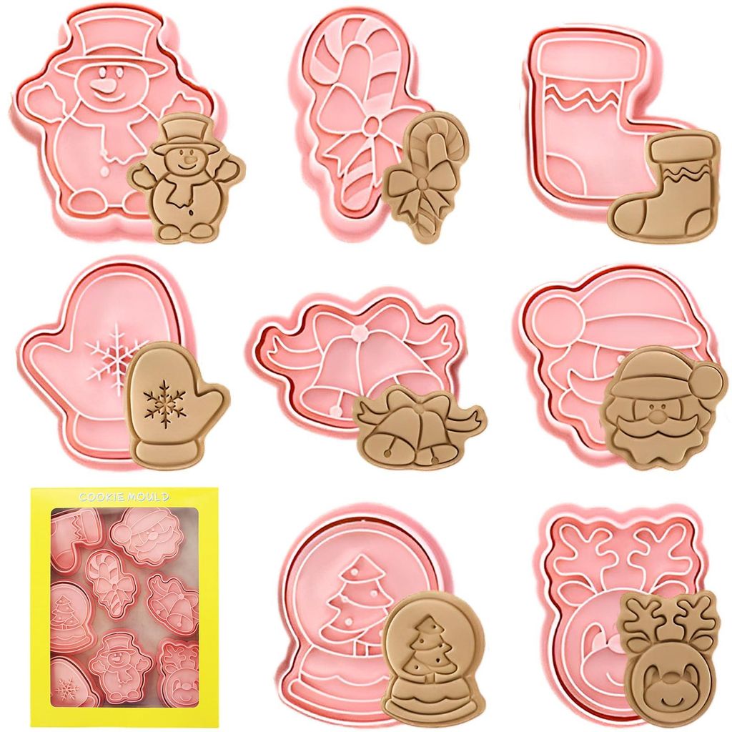 3D-Weihnachtsplätzchenausstecher, 8-teiliges Set für Kinder, DIY-Weihnachtsplätzchenausstecher zum Backen von Plätzchen, Küchenzubehör und th...