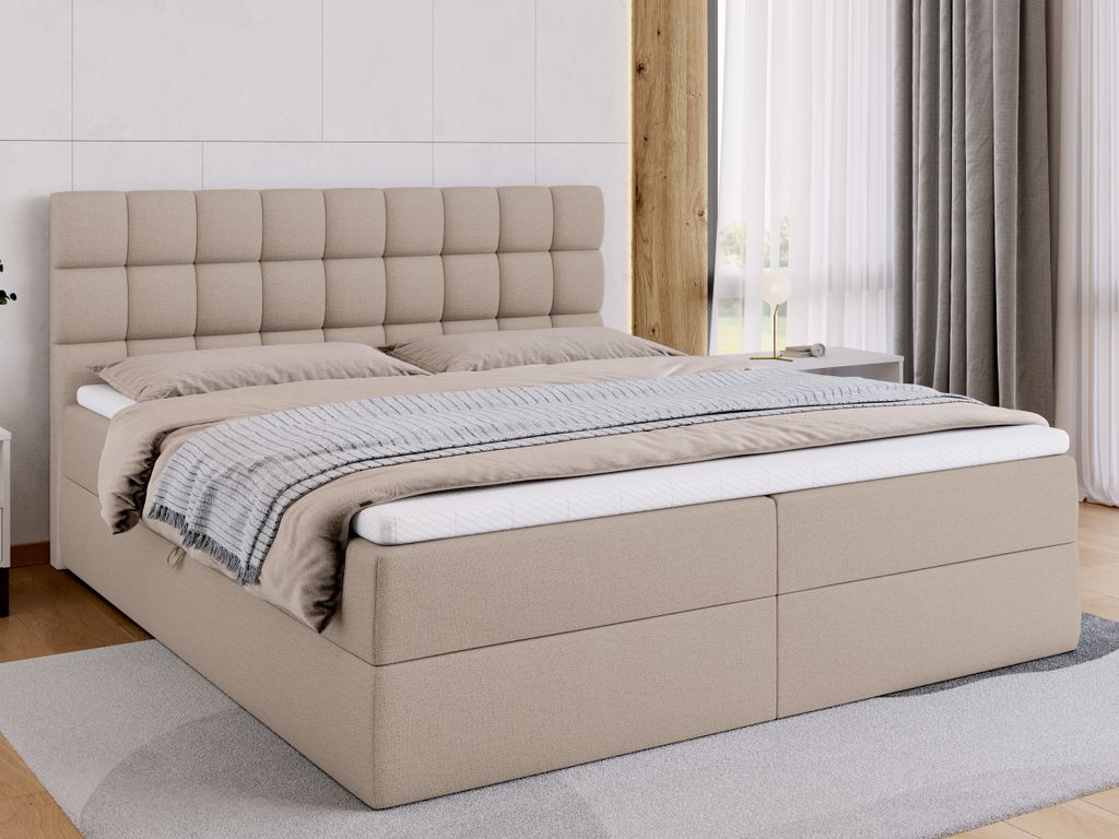 BroMARKT Boxspringbett DAKOTA mit 2 Bettkasten, Bonell-Matratze, Polsterbett, Bett (Beige, Inari 22, 180 x 200 cm)