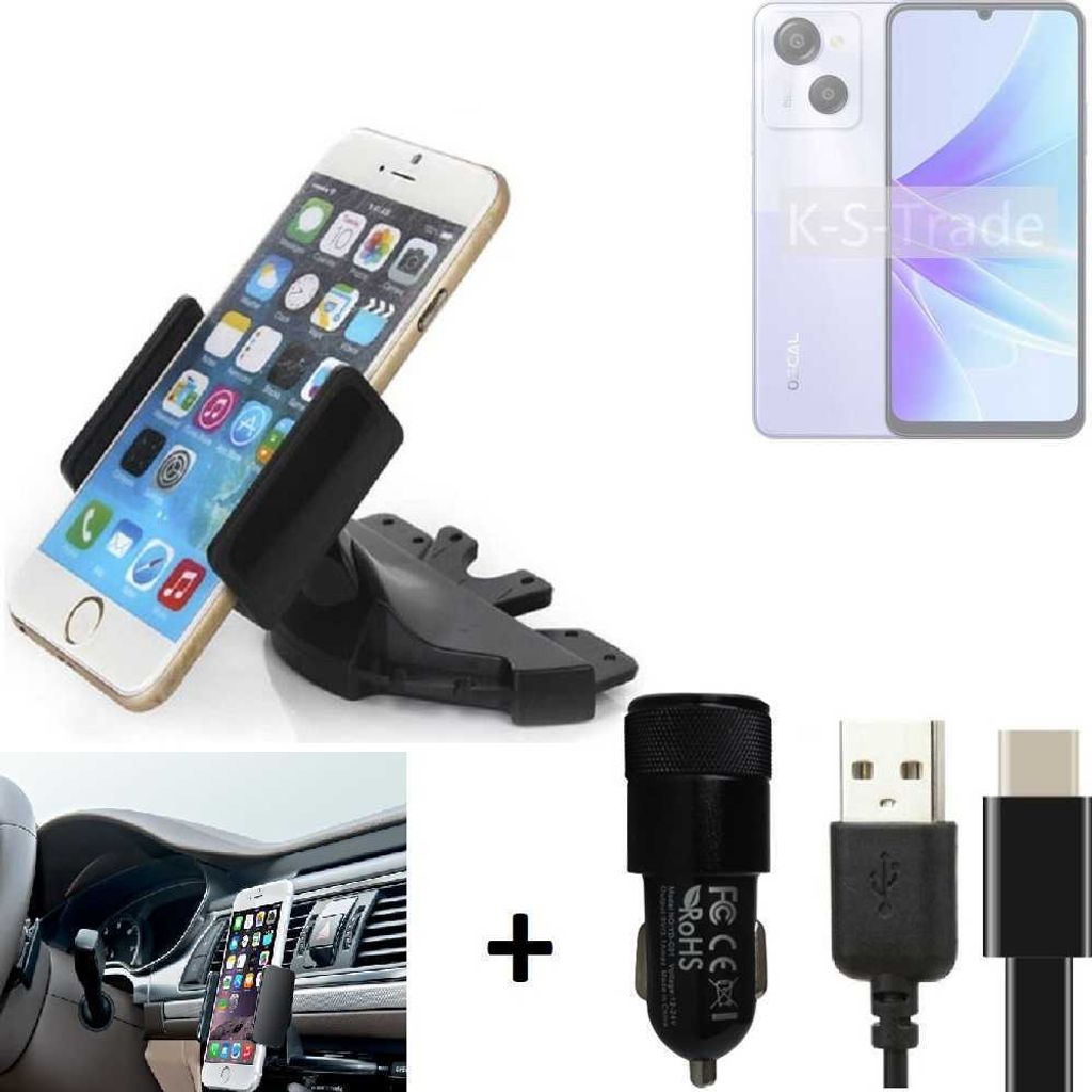 K-S-Trade CD Schlitz Handy-Halterung kompatibel mit Blackview Modern 8 Autohalterung KFZ-Halter Radio Handy Halterung 360° drehbar CD-Schacht inkl.