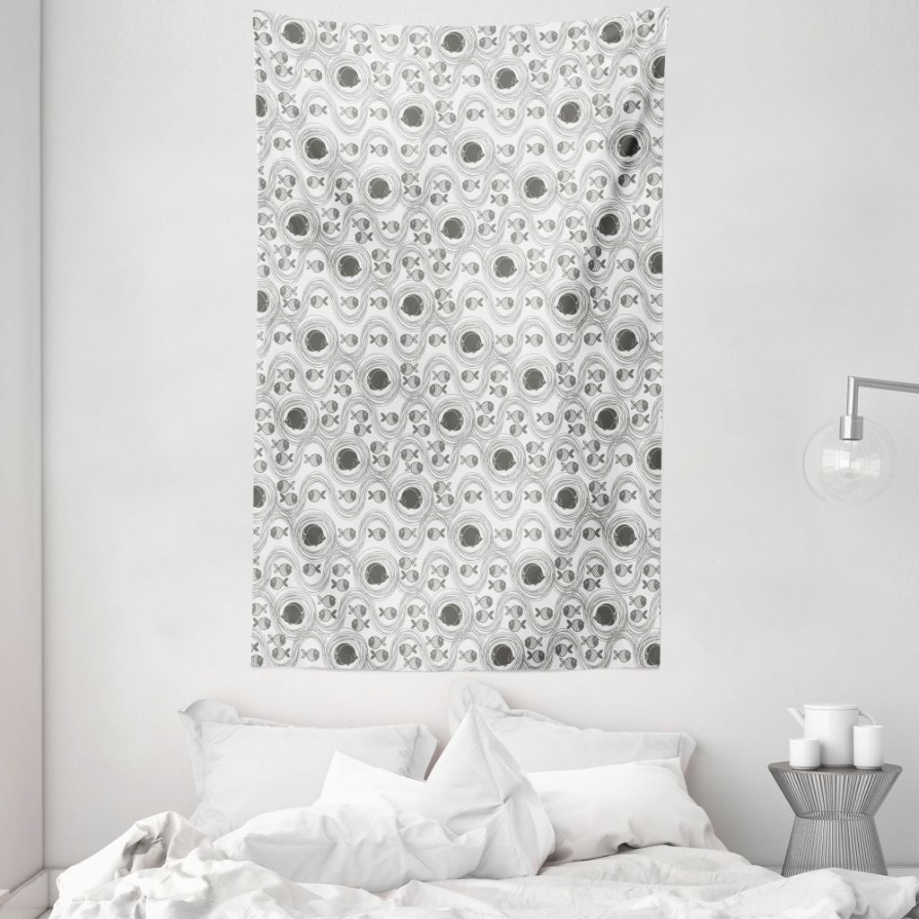 ABAKUHAUS Fisch Wandteppich und Tagesdecke, Nautical Sketch Tiere aus Weiches Mikrofaser Stoff Waschbar ohne Verblassen Digitaldruck, 140 x 230 cm,...