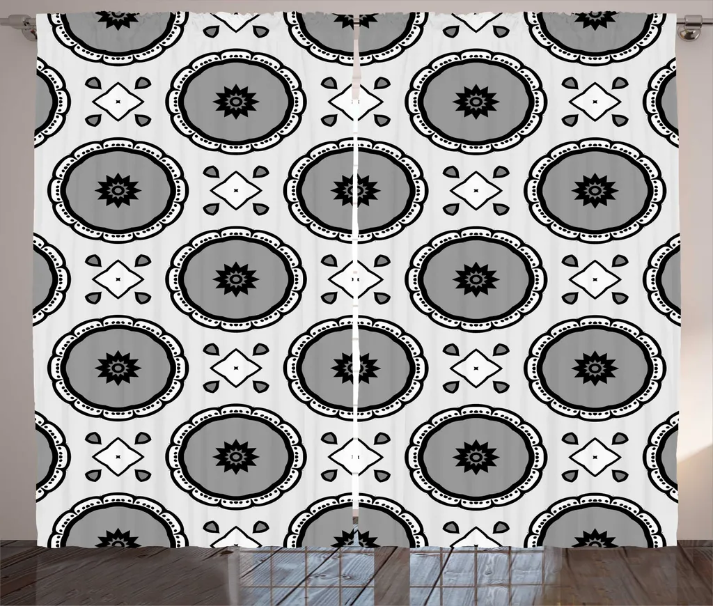 Rideau occultant motifs marocains pour masquer vis-à-vis gris 280x225cm