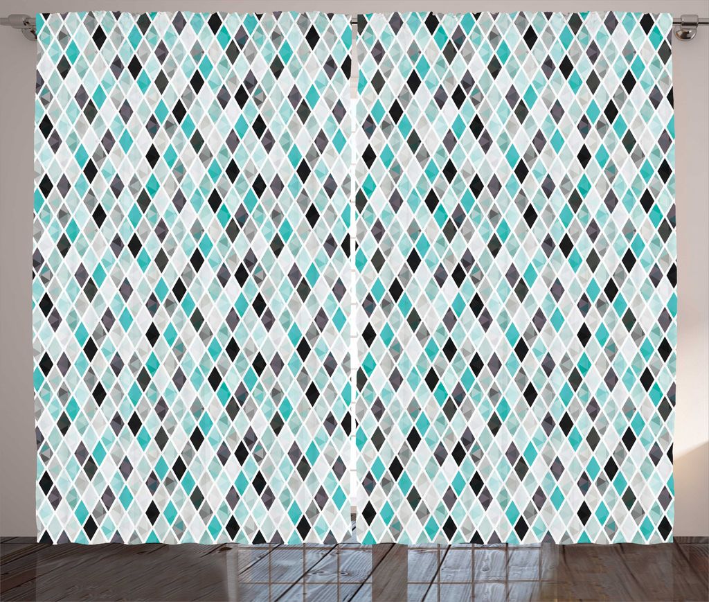 ABAKUHAUS Aqua und Grau Rustikaler Gardine, Moderne Rhombus prüfen, Wohnzimmer Universalband Gardinen mit Schlaufen und Haken, 280 x 225 cm, Mehrf...