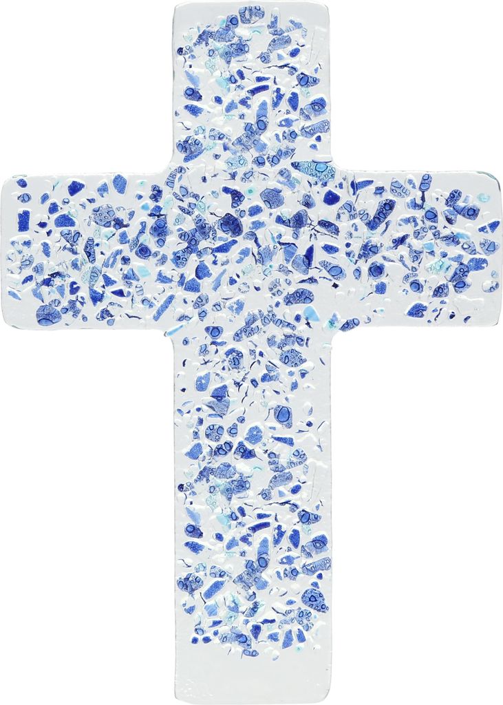Lantelme Fusingglas Wandkreuz zum Aufhängen Blau Glas Kruzifix Fusing Geschenk Firmung Geburt Kommunion Taufe Dekoration Christliches Glas Kreuz