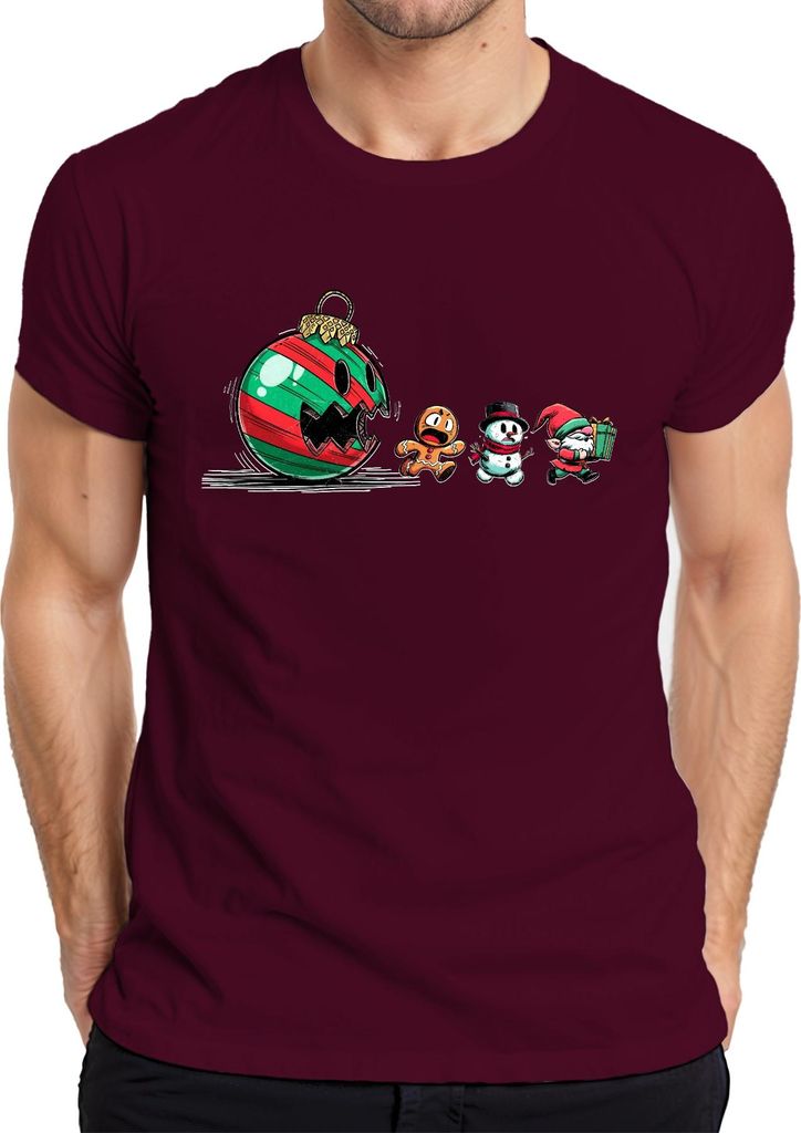 Weihnachtskugel Monster Lebkuchen Schneemann Wichtel lustig Herren T-Shirt, Burgundy, XL
