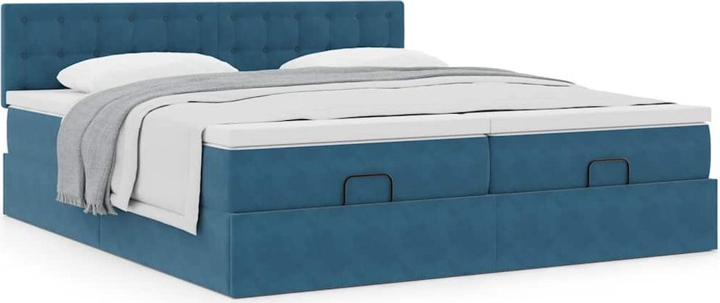 Design Ottoman-Bett mit Matratzen Dunkelblau 200x200 cm Samt, Klassische Betten 2024 Neu