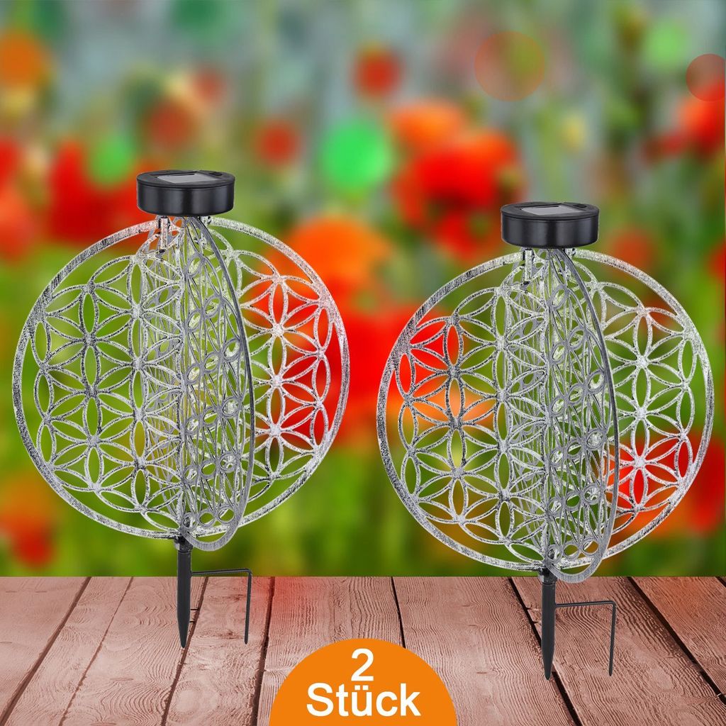 Solarleuchte Garten 2er Set Scheibe 30cm Solarlampe Außen Außenleuchte Solar