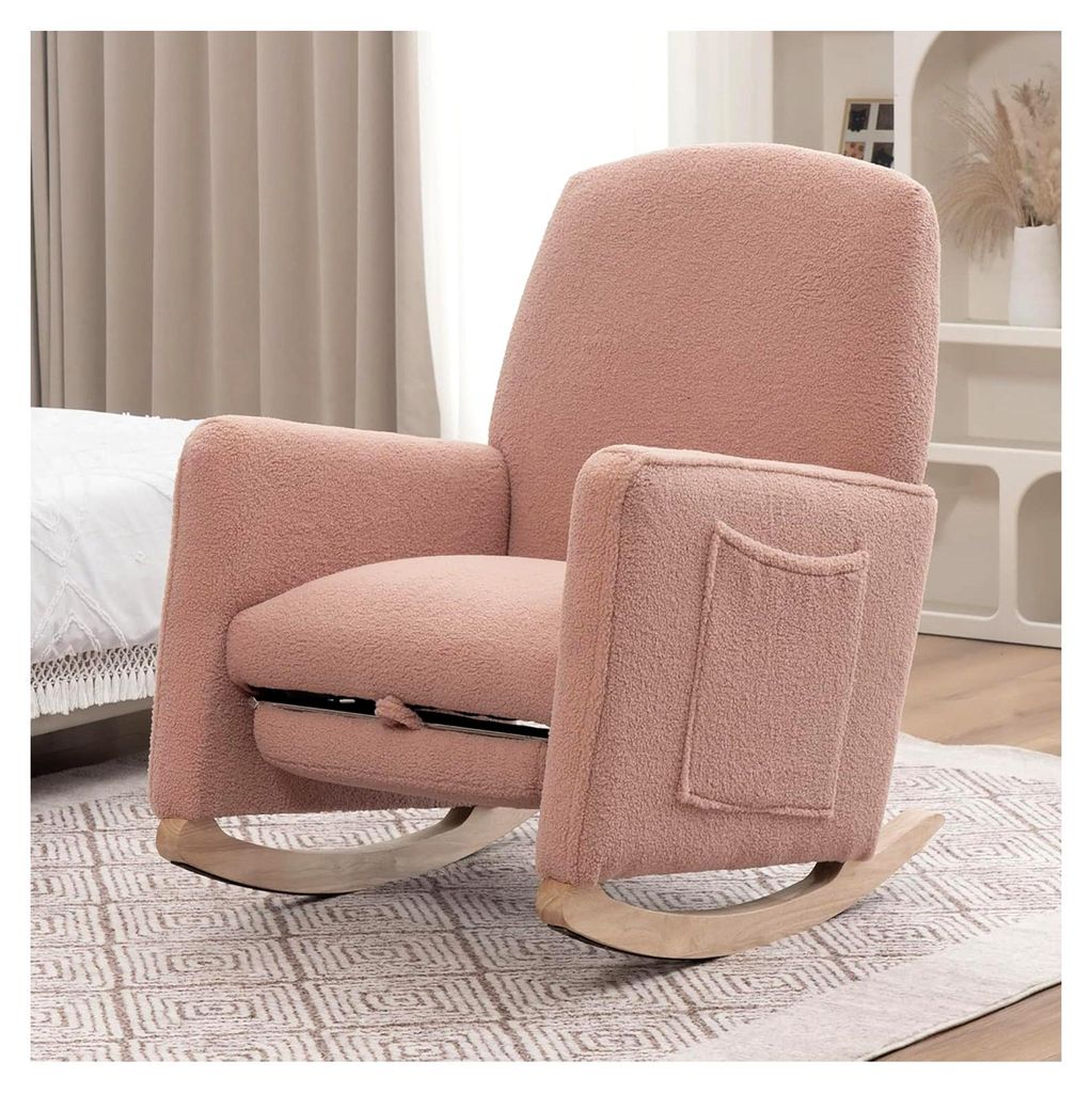 Schaukelstuhl mit Hocker, hohe Rückenlehne, Relaxsessel und Ottomane in Rosa für den Innenbereich