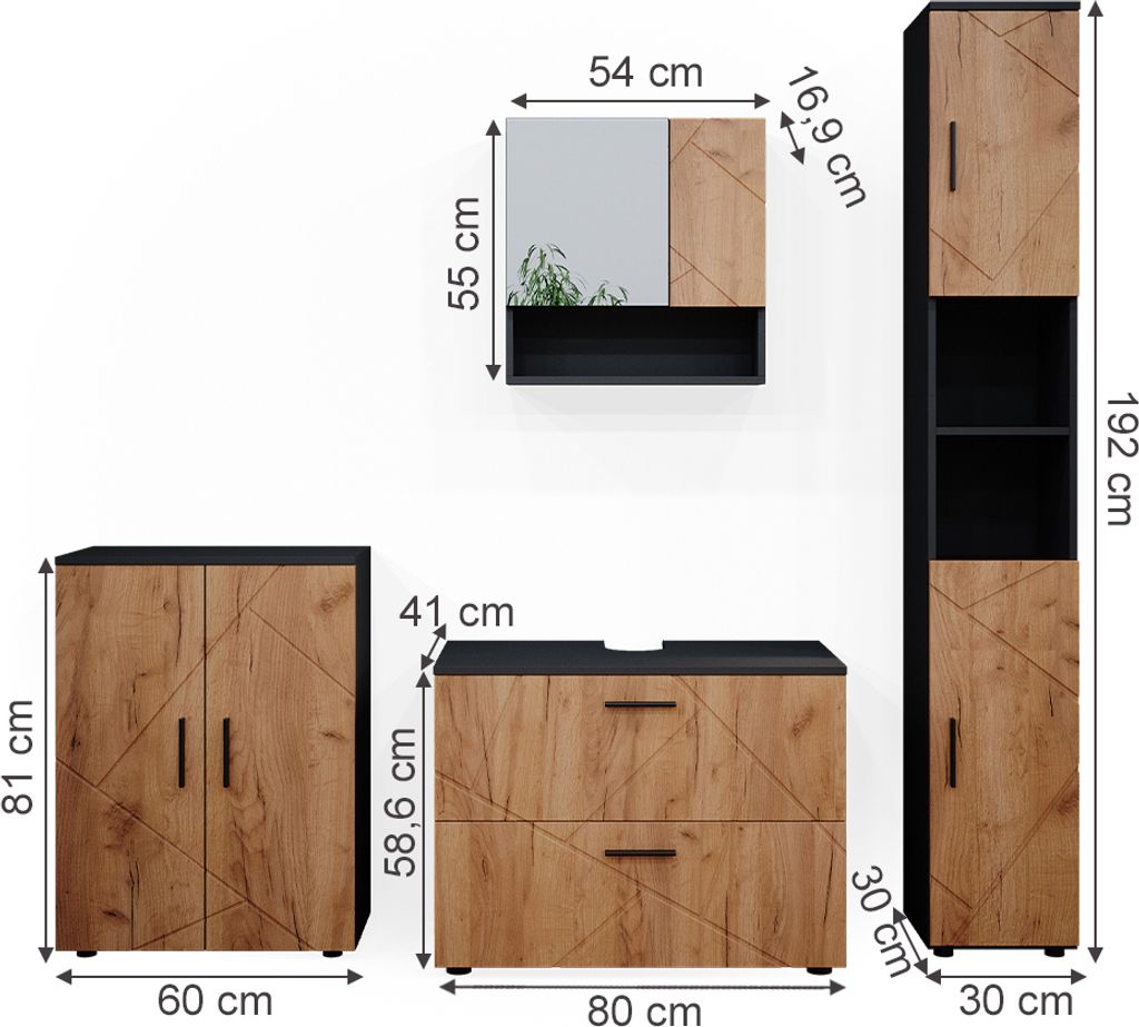 Vicco Badmöbel-Set Irma, 4 Teile, mit Schubladenschrank und Produktbild 3