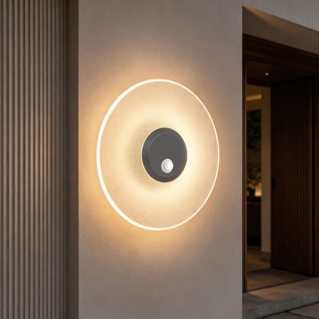 Mai & Mai Wandlampe Wandleuchte aussen LED 3000K rund Außenwandleuchte Bewegungsmelder für den Außenbereich 30cm Sandgrau dunkel LunaLights
