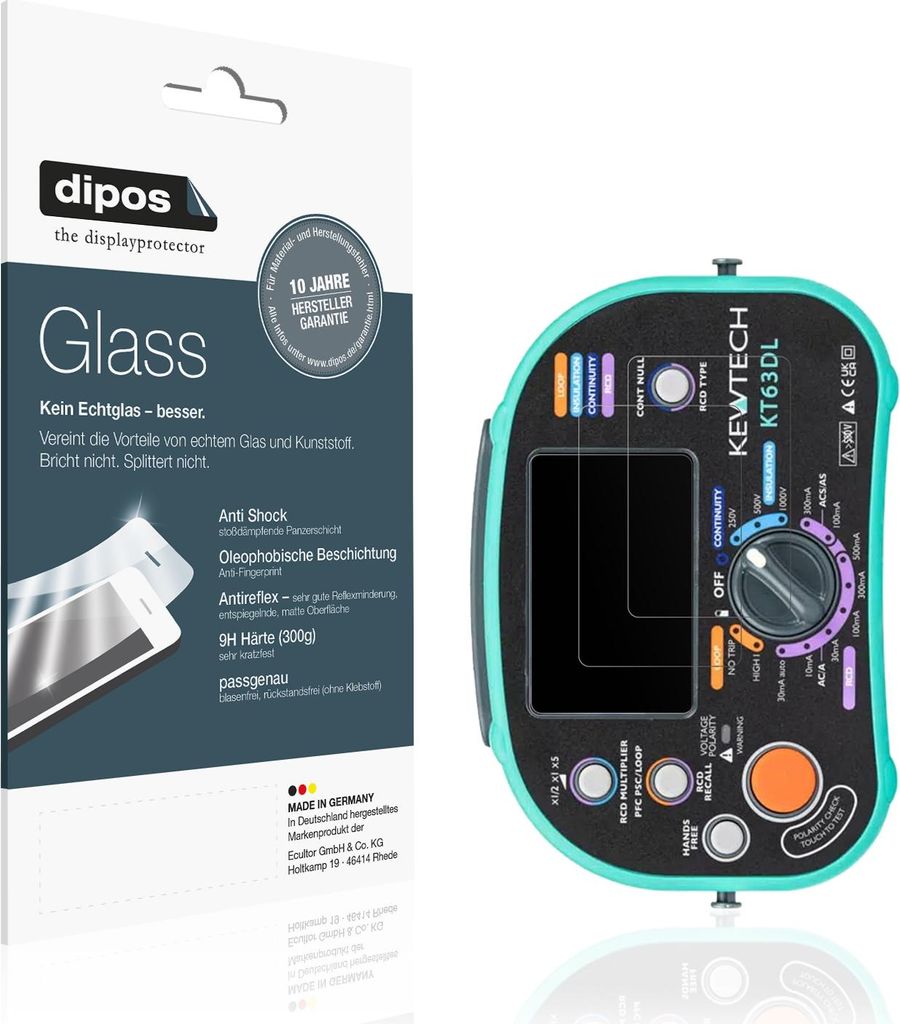 2x Schutzfolie für Kewtech KT63DL matt - Anti-Shock 9H Folie dipos Glass Kunststoffglas