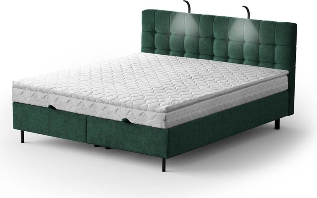 Boxspringbett - MUNA 140x200cm Bett mit Stauraum Schlafzimmer Ehebett (Dark Green - Aston 27)
