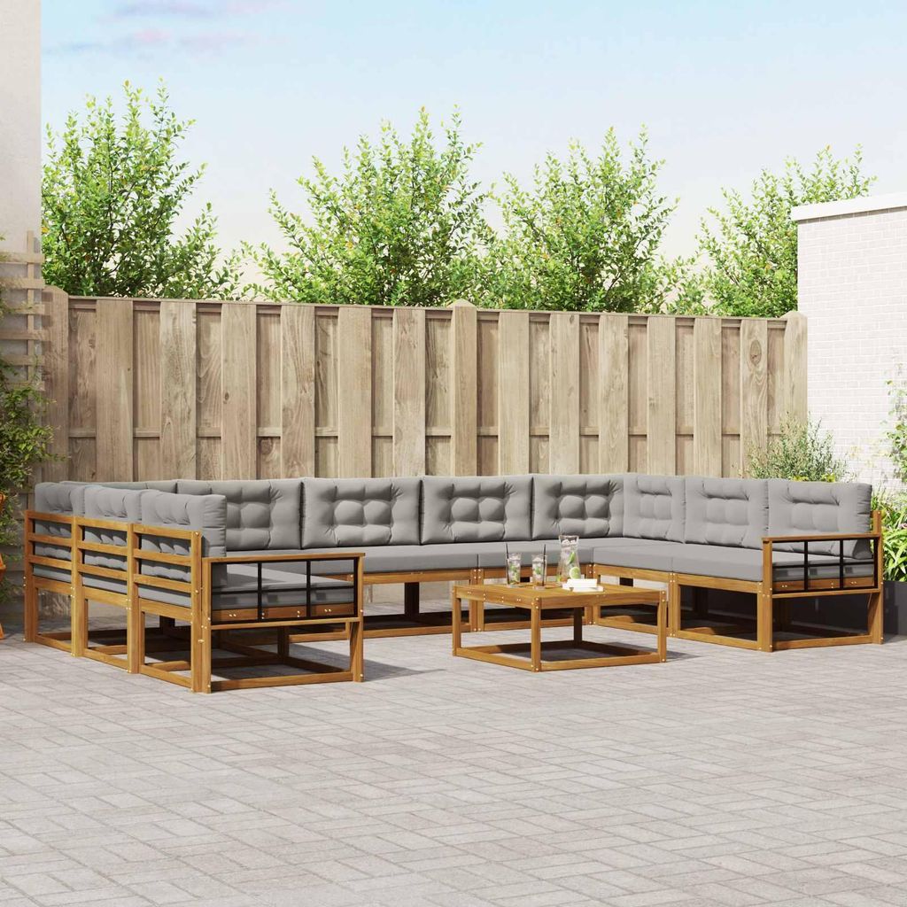 Outdoor-Sofagarnitur mit Kissen (10 pcs)- CLORIS - Natürlich und Hellgrau - Gartensofas C390