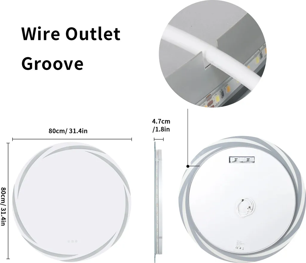 Miroir LED Multicolore Anti-buée 80cm - Éclairage Réglable et Tactile - 2