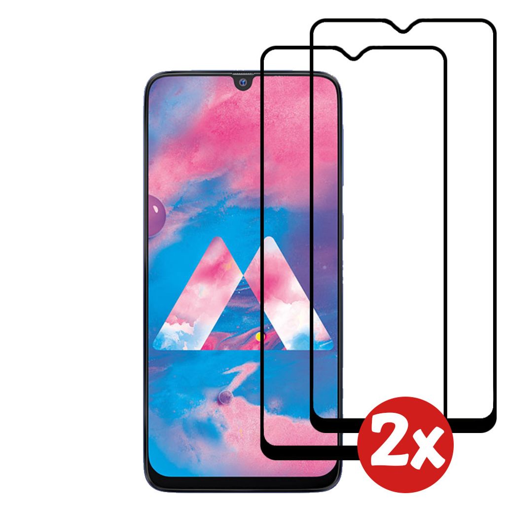 Displayschutzfolie passend für Samsung Galaxy M30 - Full Cover Tempered Glass mit rundem Rand - Tempered Glass mit abgerundeten Ecken - 2-Pack
