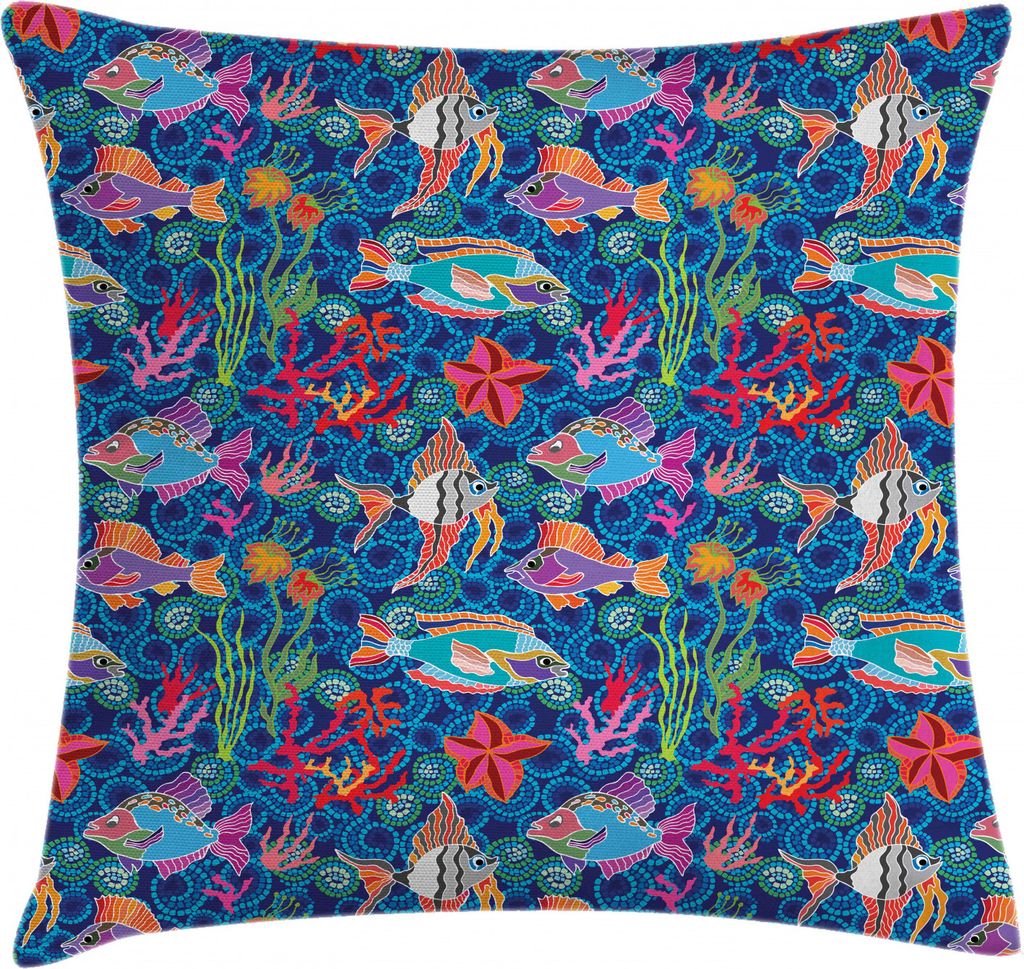 ABAKUHAUS Marine Kissenbezug, Fische im tropischen Ozean, aus Farbfesten Waschbaren Stoff Beidseitiger Druck mit robusten Reißverschluß, 45 x 45 ...