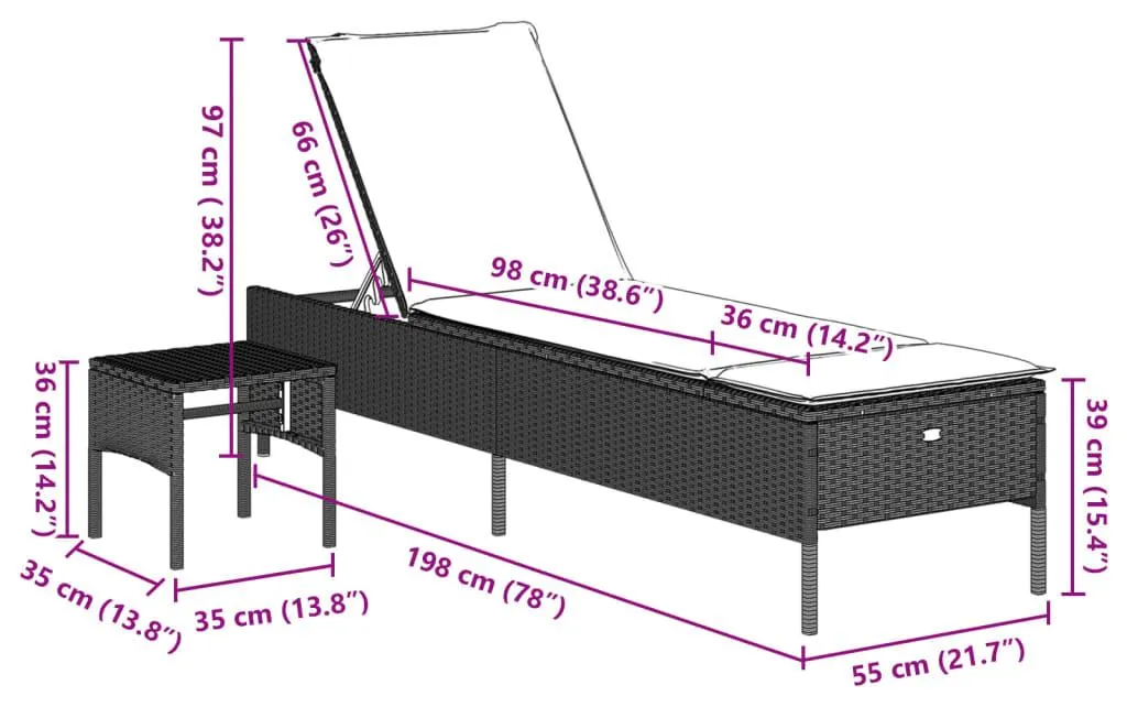 Transat Bain de Soleil en Polyrotin Gris Clair avec Petite Table vidaXL