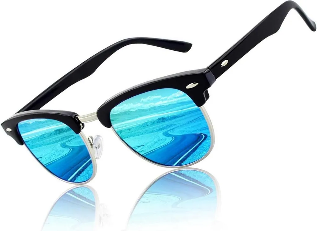 CGID Occhiali da sole vintage Browline Nero-Blu 51mm Polarizzati UV400