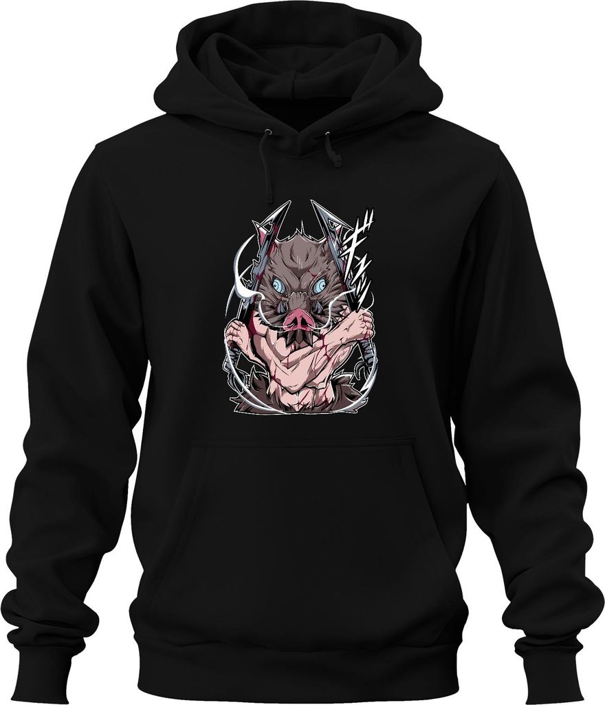 Anime Wildschwein Dämonenjäger Zweiklingen Manga Cosplay Uni Hoodie Kapuzenpullover, Schwarz, XXL