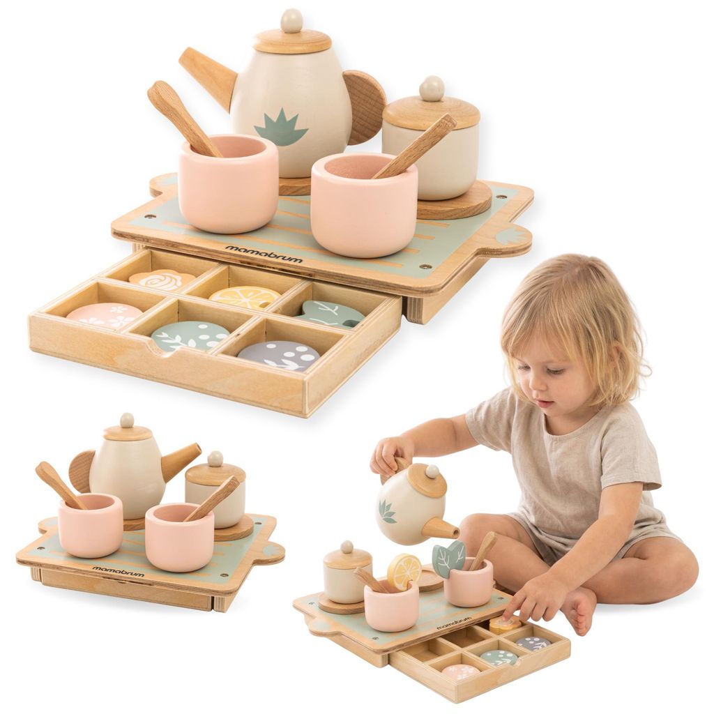 Mamabrum Houten Thee Servies voor Kinderen, 18-delig – Productafbeelding 