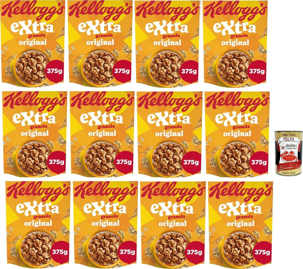 Cereali Extra "Granola Original" | Probieren Sie Granola| breakfast Cereals, Müsli mit knusprigem Hafer | 12x 375g + Italian Gourmet polpa 400g