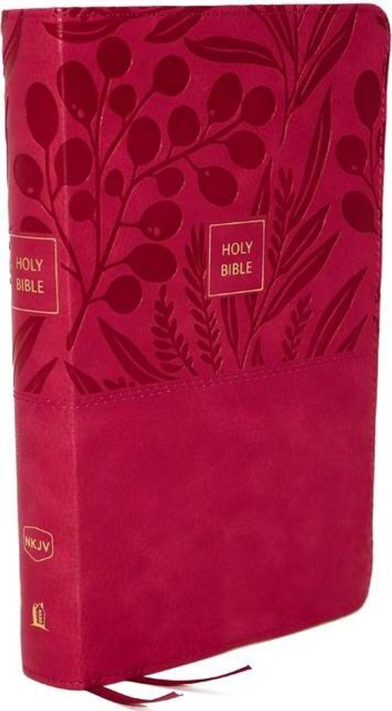 NKJV, End-of-Verse Reference Bible, Personal Size Large Print, Leathersoft, Pink, Thumb Indexed, Red Letter, Comfort Print