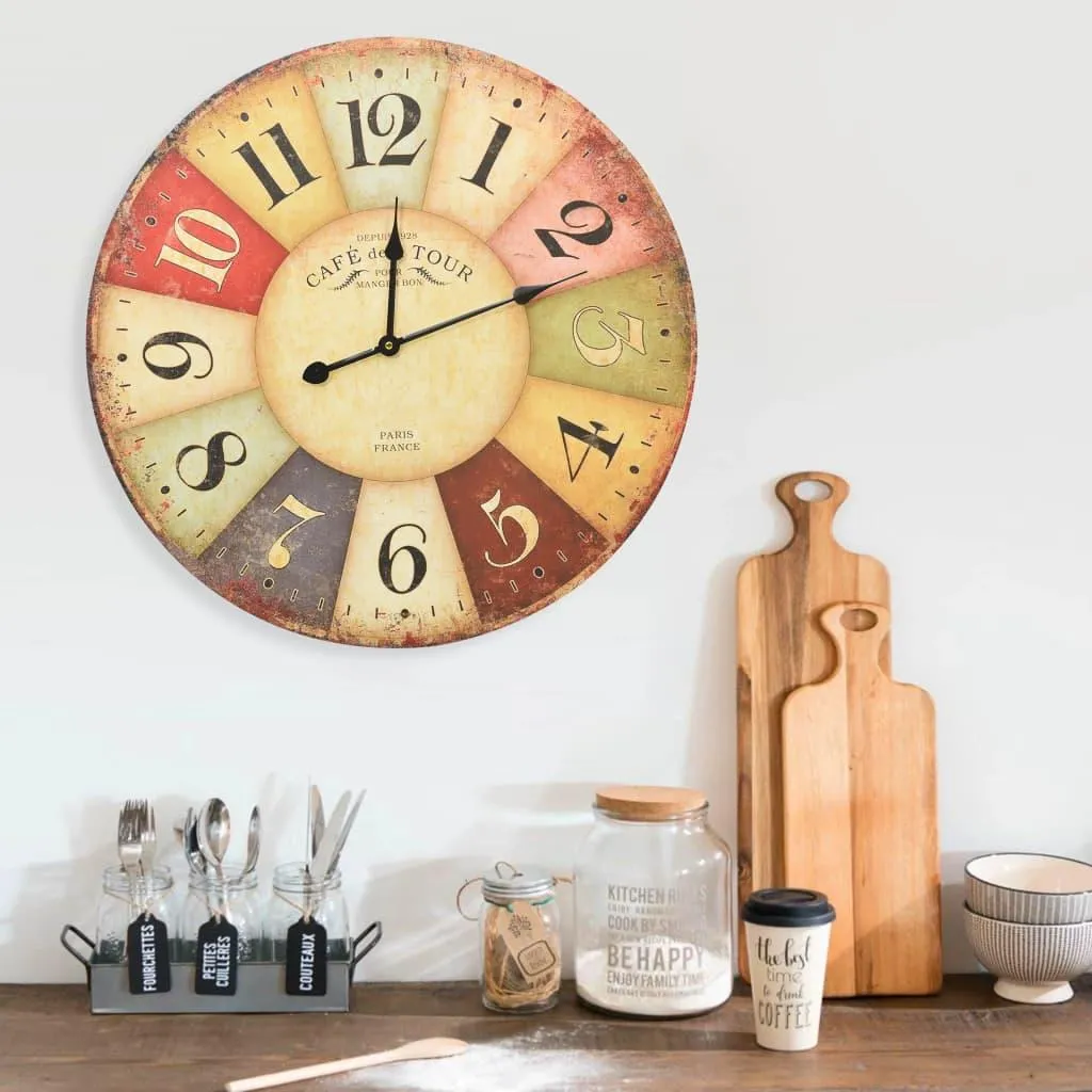 vidaXL Horloge Murale Vintage Multicolore 60 cm - Pendule Silencieuse
