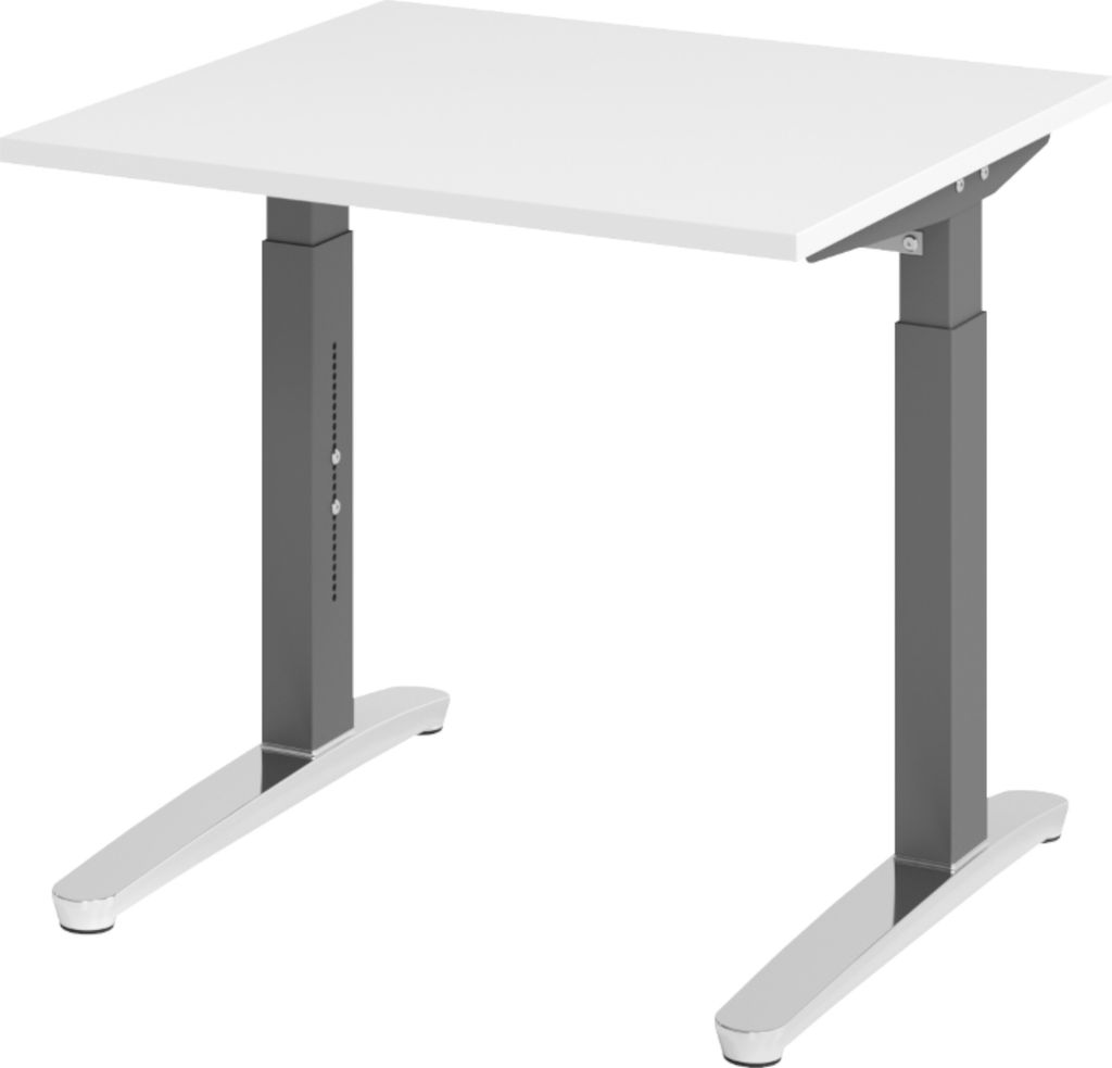 bümö Schreibtisch Serie-XB - Nachbildung: Weiß, Größe: 80 x 80 cm, Gestell: Graphit/Alu poliert