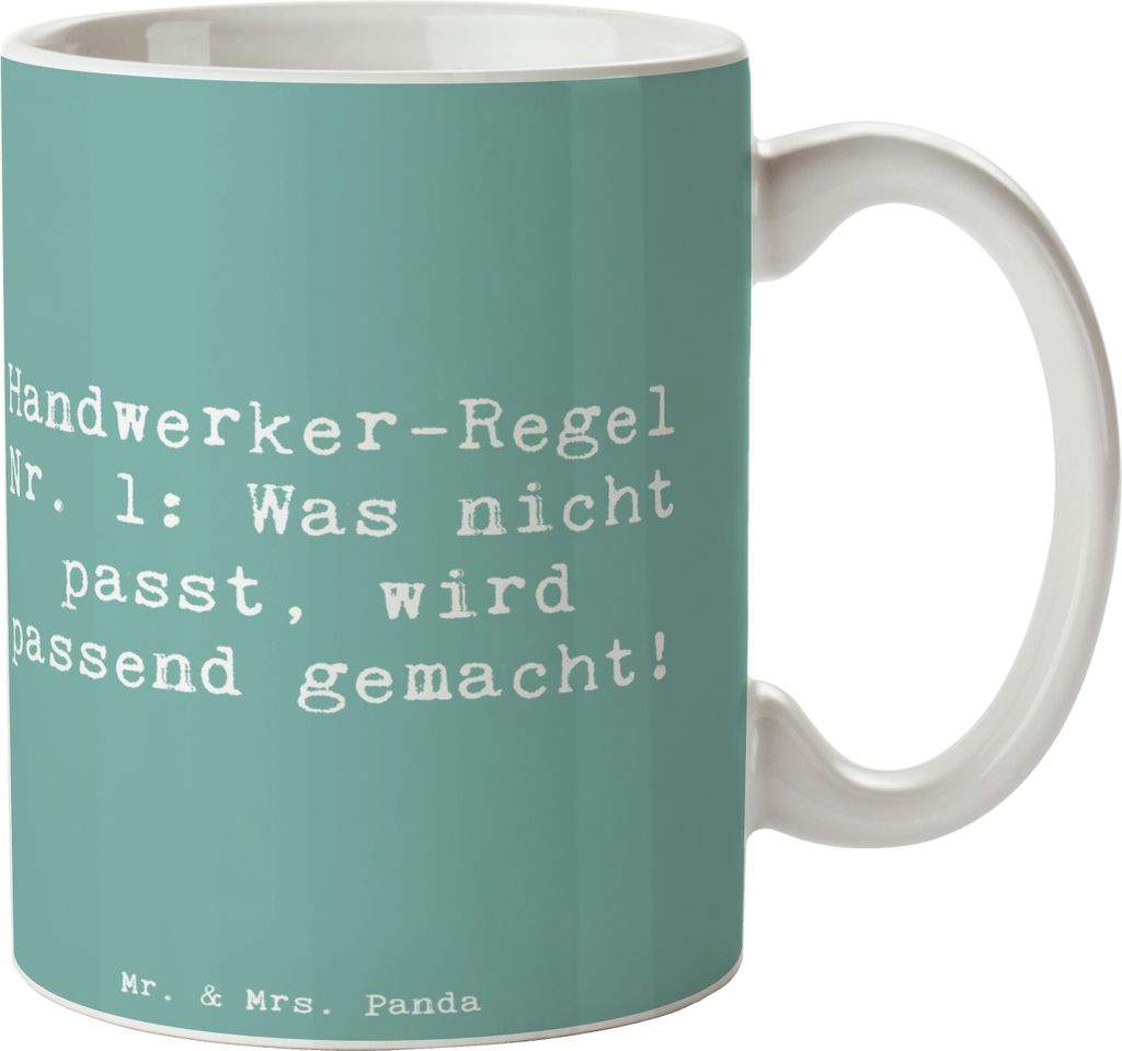 Mr. & Mrs. Panda Kaffeebecher Spruch Handwerker Lösung - Meeresbrise - Geschenk, Kaffeetasse, Selbermacher-Einstellung, Handwerker-Humor, bedruckt...