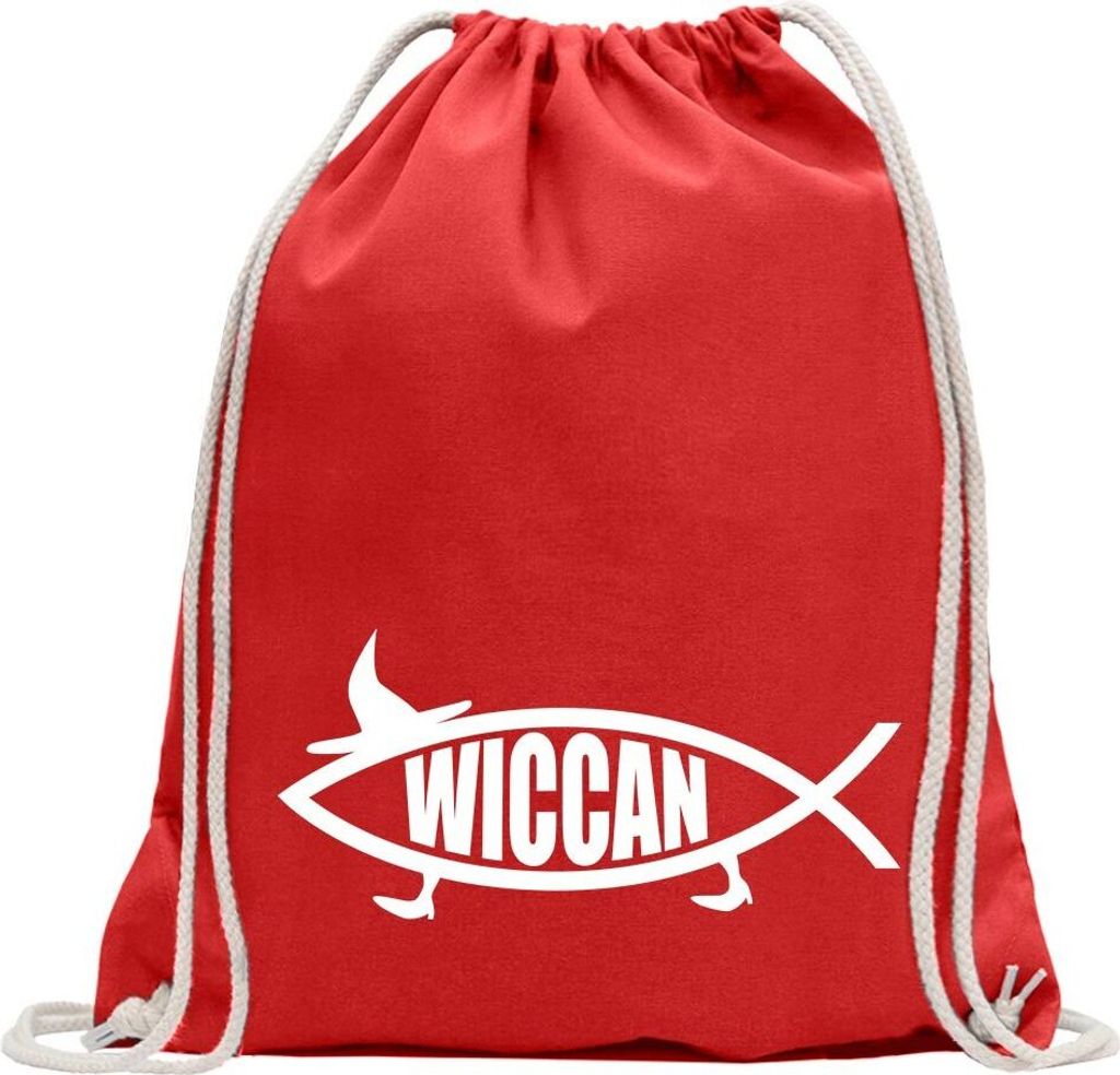 Kiwistar - Turnbeutel - rot - Wiccan Fisch - Fun Rucksack Sport Beutel Gymsack Baumwolle mit Ziehgurt