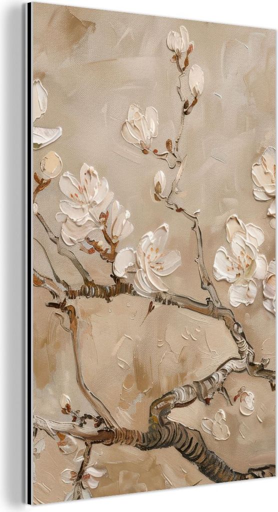 MuchoWow Wanddekoration Metall Metallbild Wandkunst 80x120 cm Blumen - Modern - Beige - Weiß - Blüte MuchoWow Aluminium Gemälde - Bilder