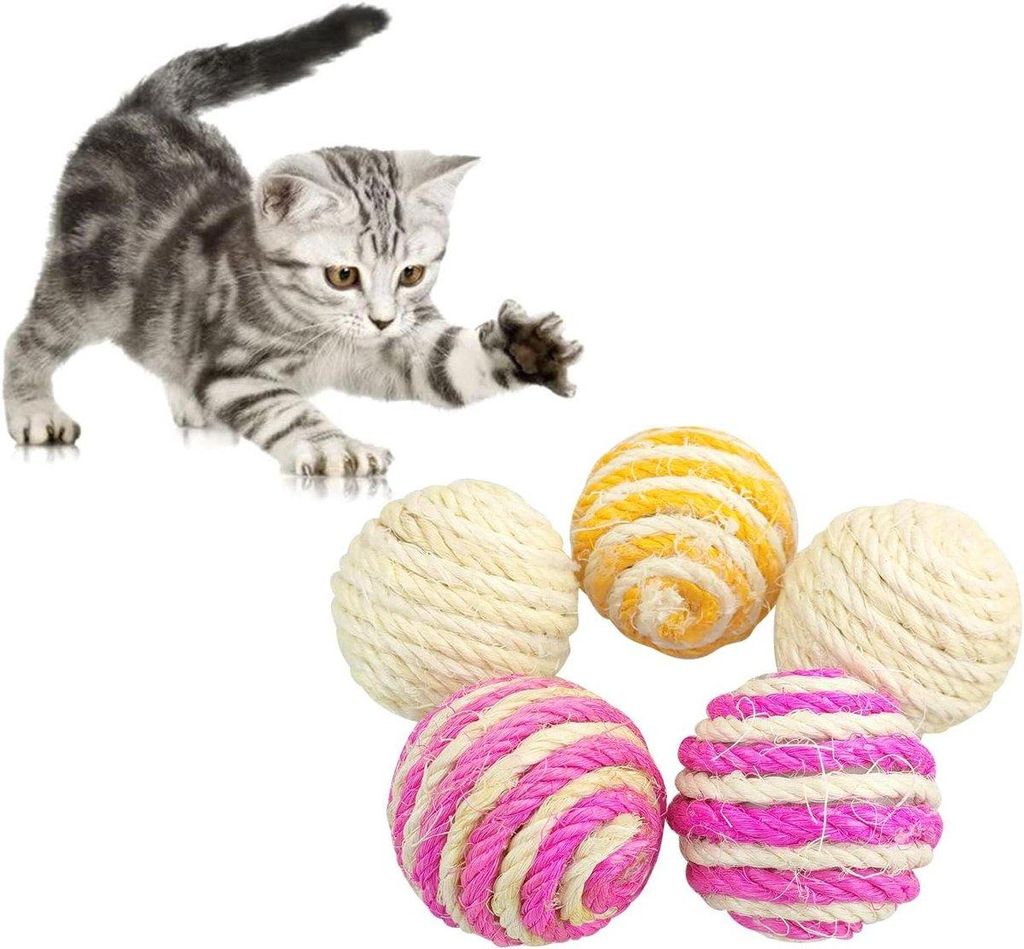Katzen-Sisalbälle - 5er-Set mit 45 cm Durchmesser | Verschiedene Farben | Interaktives Katzenspielzeug für den Innenbereich | Zum Kratzen, Klopfen
