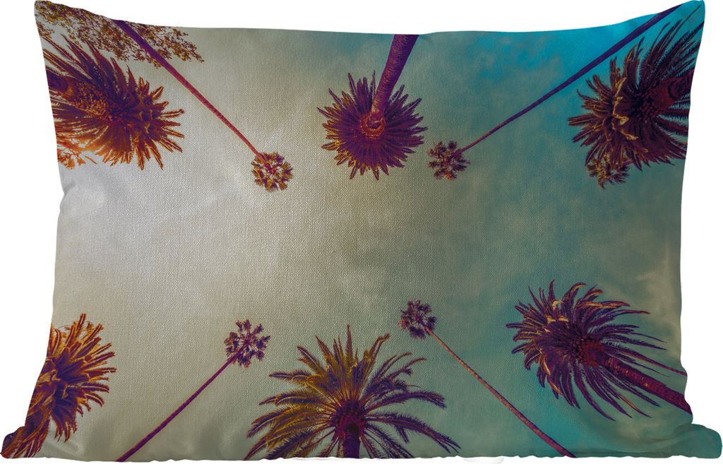 MuchoWow Outdoor Kissen - Palme - Himmel - Bäume - Sommer - Tropisch - 60x40 cm - Wetterfest - Lounge Kissen - Zierkissen - Kissen für Innenräume