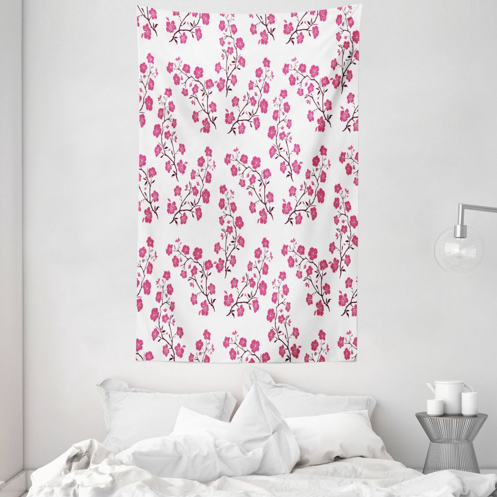 ABAKUHAUS Blumen Wandteppich und Tagesdecke, Zweige von Sakura Baum aus Weiches Mikrofaser Stoff Waschbar ohne Verblassen Digitaldruck, 140 x 230 c...