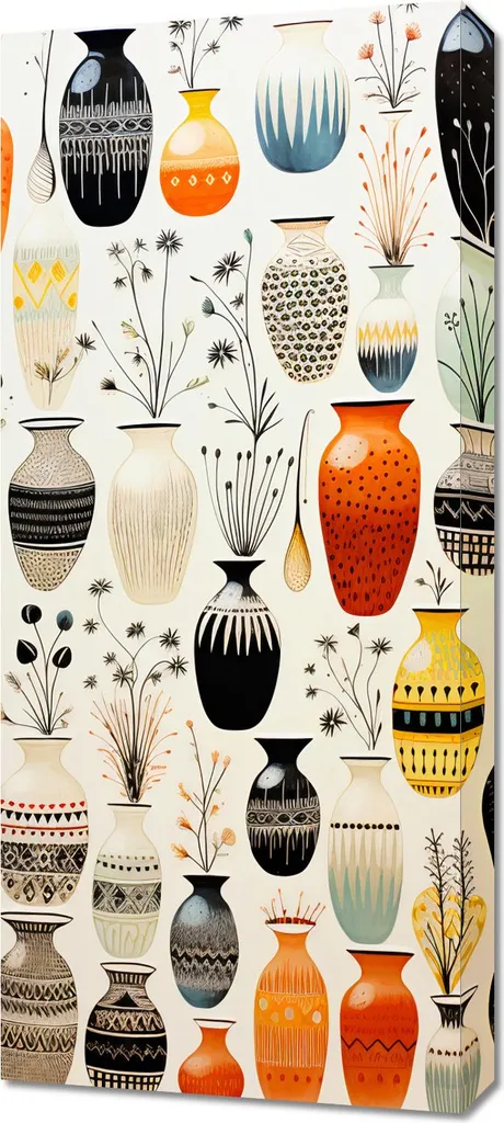 Decorazione Parete Sinfonia di Vasi 40x90 - Tela Moderna di Design