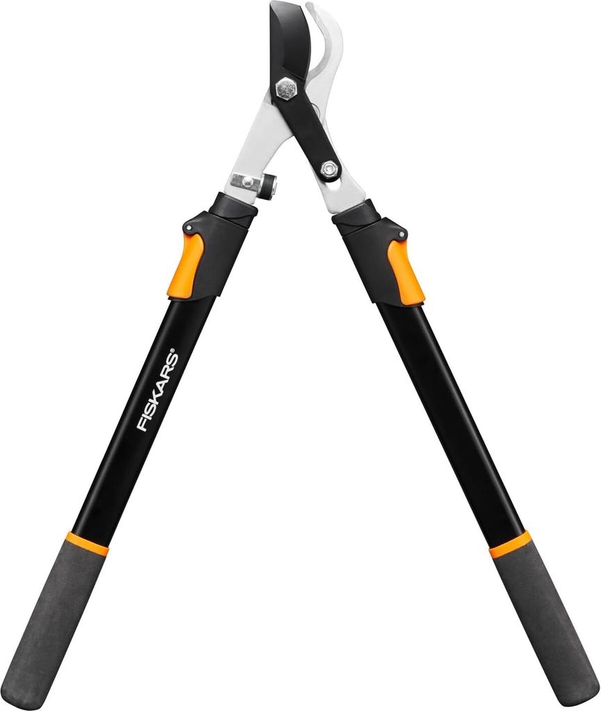 A pair of Fiskars bypass loppers against a white background.
