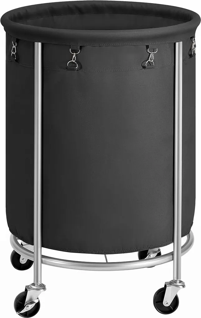 Panier à linge avec roulettes 90L, bac de rangement mobile Oxford gris