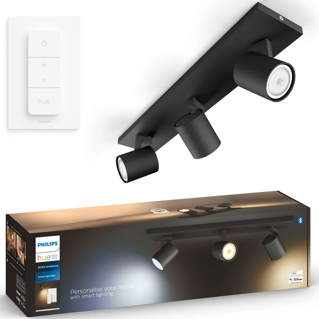 Éclairage Salon et Bureau Philips Hue Runner 3 Spots Noir Ambiance