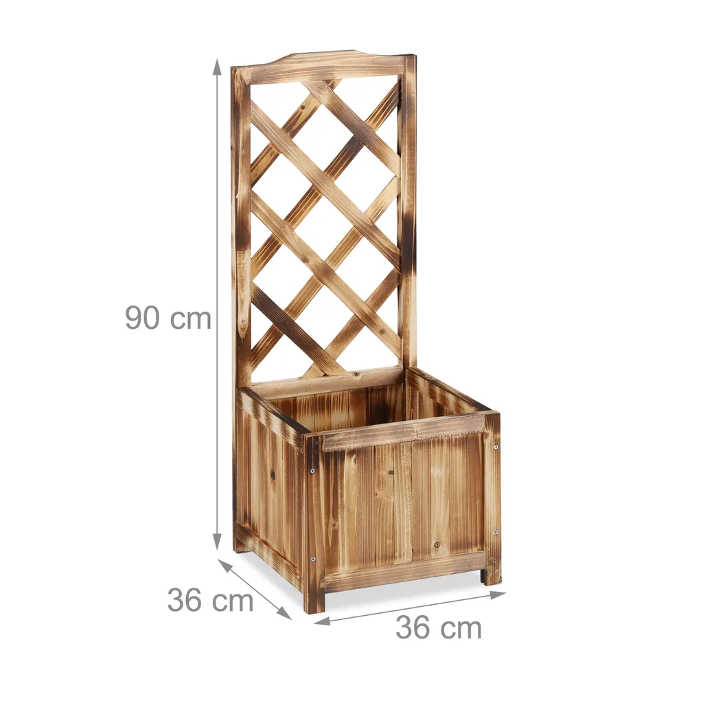 Bac à Fleurs avec Treillis Design Bois Brûlé - Support Plante Mural - 4